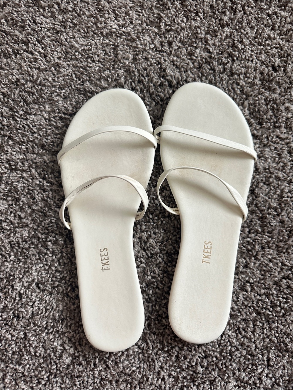 TKEES Minimalist White Double-Strap Slide Sandals